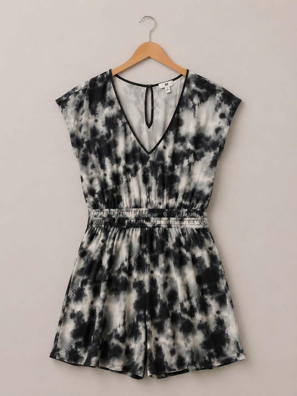 BP. Black and Grey Tie Dye V-Neck Romper